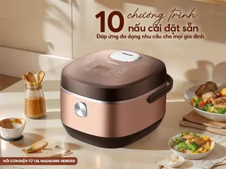 Nồi cơm điện đa năng Nagakawa NER5558 1.8L - Công suất 900W, 10 chế độ nấu, chống dính Teflon, tiện lợi cho gia đình 4-6 người