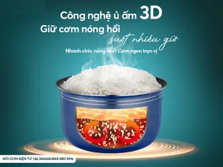 Nồi Cơm Điện Nagakawa NRC3916 1.8L - Công Suất 700W, Công Nghệ Ủ Ấm 3D, Thiết Kế Hiện Đại Cho Gia Đình 4-6 Thành Viên
