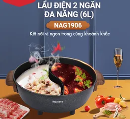 Nồi Lẩu Điện 2 Ngăn Nagakawa NAG1906 1500W - Đa Chức Năng Nấu Lẩu, Xào, Luộc Tiết Kiệm Thời Gian và Điện Năng