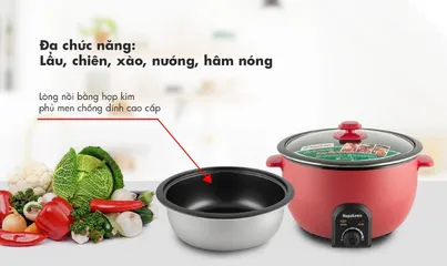 Nồi Lẩu Điện Nagakawa NAG1902 4L - 1300W Đa Chức Năng Nấu Lẩu, Nướng, Chiên Xào - Thiết Kế Hiện Đại, Tiết Kiệm Năng Lượng
