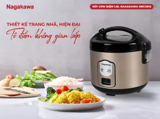 Nồi Cơm Điện Nagakawa NRC3815 1.8L - Nắp Gài, Chống Dính, Dành Cho 4-6 Người, Đèn Báo, Bộ Xửng Hấp Tiện Lợi