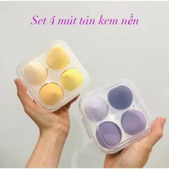 Set 4 Bông Mút Trang Điểm Hình Giọt Nước - Bông Mút Makeup Cao Cấp Cho Lớp Trang Điểm Mịn Màng Tự Nhiên
