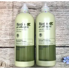 Cặp Gội Xả Biotin & Collagen Voudioty Dành Cho Tóc Dầu 1000ml - Xanh lá