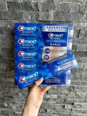 Kem Đánh Răng Crest 3D White Advanced Whitening - Bộ 1 Cây và 5 Cây Tẩy Trắng Răng Hiệu Quả, Hơi Thở Thơm Mát, Sản Phẩm Đáng Tin Cậy Từ Mỹ