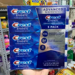 Kem Đánh Răng Crest 3D White Advanced Whitening - Bộ 1 Cây và 5 Cây Tẩy Trắng Răng Hiệu Quả, Hơi Thở Thơm Mát, Sản Phẩm Đáng Tin Cậy Từ Mỹ