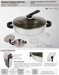 Chảo Inox Đa Năng Altenbach AB-M28W 28cm - 5 Lớp Cao Cấp, Nắp Kính, Sử Dụng Tất Cả Bếp Gas, Hồng Ngoại, Từ - Made In Korea