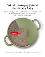 Nồi Casserole Ceramic PoongNyun BLRPT-24C 24cm 4.7L - Chống Dính, Bền Bỉ, Phù Hợp Bếp Gas, Bếp Từ, Nắp Đúc Thông Minh, Màu Xanh Pistachio
