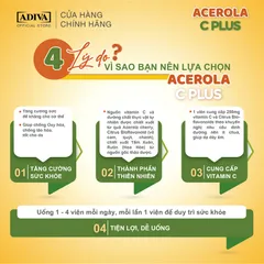 Viên Uống Bổ Sung Vitamin C Adiva Acerola C Plus 60 Viên - Tăng Cường Sức Đề Kháng, Chống Oxy Hóa, Tốt Cho Da từ Quả Acerola Nhật Bản