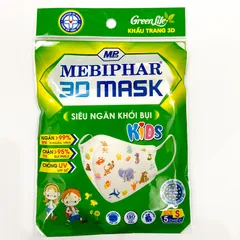 Khẩu Trang 3D MEBIPHAR Dành Cho Trẻ Em - Bộ 5 Chiếc Kháng Khuẩn, Ngăn Bụi & UV, Họa Tiết Mèo Đáng Yêu, An Toàn Cho Bé