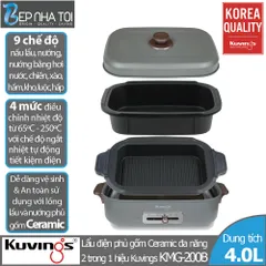 Lẩu điện đa năng Kuvings KMG-200B 4.0L - Chống dính gốm Ceramic, 9 chức năng nấu, Màu xám sang trọng, Thiết kế hiện đại