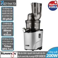 Máy ép chậm Kuvings KSP-2428CB - Ép trái cây nguyên trái, giữ vitamin, dung tích 400ml, thân thiện gia đình, thiết kế hiện đại màu bạc