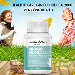 Viên uống bổ não Ginkgo Biloba 2000mg Healthy Care - Tăng cường trí nhớ, hỗ trợ chức năng não - Hộp 100 viên nhập khẩu Úc