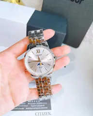 Đồng hồ nam Citizen Sun Moon Titanium mặt tròn trắng bạc sang trọng - Chống nước 50m, lịch tuần trăng, thiết kế hiện đại.