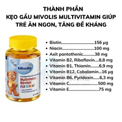 Kẹo Gấu Mivolis Multivitamin - Kẹo Dinh Dưỡng Giúp Trẻ Ăn Ngon, Tăng Cường Đề Kháng, Hương Vị Thơm Ngon, Mềm Dẻo, Sản Phẩm Đức