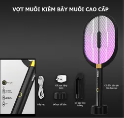 Vợt Bắt Muỗi MiKaKo V36D 3 In 1 - Thiết Bị Diệt Muỗi Thông Minh, Pin Sạc 1200mAh, Chống Giật, Đèn Bẫy Muỗi Tự Động
