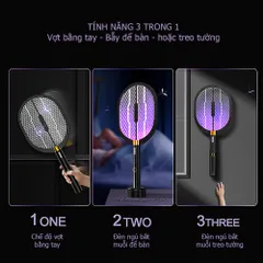 Vợt Bắt Muỗi MiKaKo V36D 3 In 1 - Thiết Bị Diệt Muỗi Thông Minh, Pin Sạc 1200mAh, Chống Giật, Đèn Bẫy Muỗi Tự Động