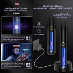 Vợt Bắt Muỗi MiKaKo V36D 3 In 1 - Thiết Bị Diệt Muỗi Thông Minh, Pin Sạc 1200mAh, Chống Giật, Đèn Bẫy Muỗi Tự Động