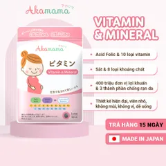 Vitamin Tổng Hợp Cho Bà Bầu Akamama Nhật Bản - Cung Cấp 20 Vi Chất Thiết Yếu Hỗ Trợ Thai Kỳ, Giảm Rạn Da, Dễ Uống
