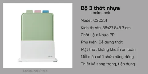 Bộ 3 Thớt Nhựa Kháng Khuẩn Có Giá Đỡ Lock&Lock CSC251 - Thớt Chế Biến Thực Phẩm An Toàn, Sang Trọng, Tiện Dụng Cho Bếp Nhà