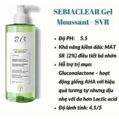 Sữa Rửa Mặt SVR Sebiaclear Gel Cho Da Dầu Nhạy Cảm - Làm Sạch Sâu, Ngừa Mụn, Dưỡng Ẩm, Hương Táo Xanh 200ml/400ml