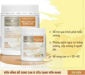 Viên nang mềm Canxi sữa BioIsland Bone Care với D3 và K2 - Hỗ trợ sức khỏe xương cho người lớn và trẻ em từ 12 tuổi trở lên