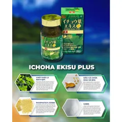 Viên uống bổ não Ichoha Ekisu Plus - Tăng cường trí nhớ và tuần hoàn não với chiết xuất bạch quả và DHA/EPA - 90 viên bổ sung dinh dưỡng thông minh