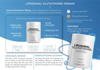 Viên uống trắng da Codeage 1000mg Liposomal Glutathione - Hỗ trợ làm sáng da, hộp 60 viên, không GMO, sản xuất tại Mỹ