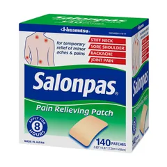 Miếng Dán Giảm Đau Hisamitsu Salonpas Mỹ - Hộp 140 Miếng, Tinh Chất Thảo Dược, Hiệu Quả Lên Đến 8 Giờ