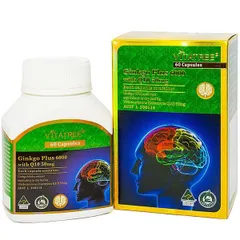 Viên Uống Hỗ Trợ Tuần Hoàn Não Vitatree Ginkgo Plus 6000 với Coenzym Q10 - Tăng Cường Trí Nhớ, Giảm Căng Thẳng (60 Viên)