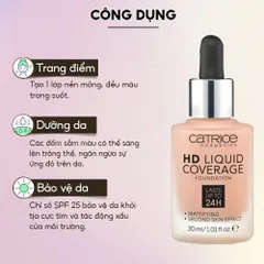 Kem Nền Catrice HD Liquid Coverage 30ml - Lớp nền hoàn hảo kiềm dầu 24h, che khuyết điểm tự nhiên, phù hợp với da dầu và hỗn hợp