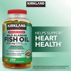 Viên Dầu Cá Kirkland Signature Wild Alaskan Fish Oil 1400mg Giúp Hỗ Trợ Sức Khỏe Tim Mạch và Cải Thiện Thị Lực cho Người Trên 15 Tuổi