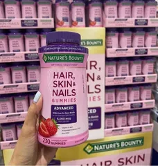 Kẹo dẻo Mọc Tóc Da Móng Nature's Bounty Hair Skin Nails Gummies 230 viên - Bổ sung Biotin, Vitamin A, C, E cho tóc khỏe và da đẹp