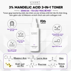Toner Nước Hoa Hồng Vivant Skin Care 3% Mandelic Acid 3-In-1 (115ml) - Cân Bằng Độ pH, Kiểm Soát Dầu Nhờn, Làm Dịu Da