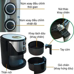 Nồi Chiên Không Dầu Viaicom V45A - Dung Tích 6 Lít, Công Suất 1400W, Tiết Kiệm Dầu Mỡ, Đa Chức Năng Nướng, Chiên, Hấp, Sấy Thực Phẩm