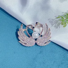 Ghim Cài Áo Đính Đá Thiên Nga Đôi Cho Nữ - Phụ Kiện Thời Trang Sang Trọng Cho Tiệc Cưới & Dạo Phố, Kích Thước 6x4.3cm