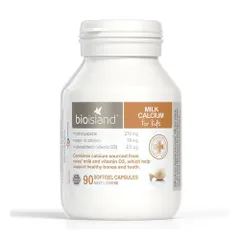 Canxi cho bé Bioisland Milk Calcium - Viên uống hỗ trợ phát triển xương và răng cho trẻ, 90 viên, xuất xứ Úc