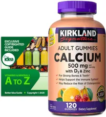 Kẹo dẻo bổ sung canxi,vitamin D3 và kẽm KirKland Adult Gummies của Mỹ