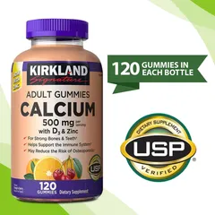 Kẹo dẻo bổ sung canxi,vitamin D3 và kẽm KirKland Adult Gummies của Mỹ