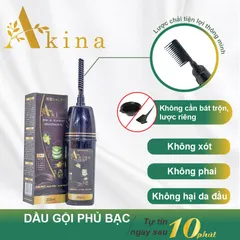 Dầu Gội Phủ Bạc Akina Nhật Bản 200ML - Nhuộm Đen Tóc Tự Nhiên, Kèm Lược Tiện Lợi, Hỗ Trợ Phục Hồi Tóc Hư Tổn
