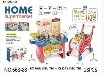 Đồ Chơi Đồ Hàng Xe Đẩy Siêu Thị 668-83 Có Đèn Và Âm Thanh - Bộ 18 Chi Tiết Vui Nhộn Cho Trẻ Em Khám Phá Cửa Hàng