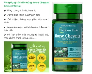 Viên uống hỗ trợ suy giãn tĩnh mạch Horse Chestnut 300mg Puritan's Pride 100 viên - Cải thiện tuần hoàn máu, giảm cảm giác nặng chân