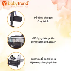 Nôi cũi gấp gọn đa năng Baby Trend Lil Snooze Deluxe II - Giường trẻ em thoải mái với bàn thay tã tiện lợi cho bé từ 0-3 tháng