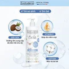 Gel Tắm và Gội Dưỡng Ẩm cho Bé Evoluderm - Làm Sạch Da và Tóc Mảnh, An Toàn và Tự Nhiên, Sản Phẩm Chăm Sóc Da Khỏe Mạnh từ Pháp