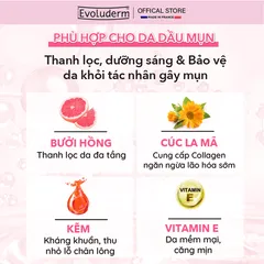 Gel Rửa Mặt Ngăn Ngừa Mụn Evoluderm - Chiết Xuất Bưởi Hồng & Hoa Cúc - Dành Cho Da Dầu & Da Mụn, Làm Sáng & Khỏe Mạnh Da