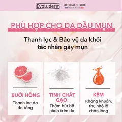 Gel Rửa Mặt Tẩy Tế Bào Chết Evoluderm - Sữa Rửa Mặt Dành Cho Da Dầu, Giảm Mụn, Chiết Xuất Bưởi Hồng, Mỹ Phẩm Thuần Chay, Pháp