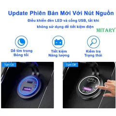 Tẩu Sạc Nhanh Ô Tô/Máy Móc MITARY MTR006 - 67W, 2 Cổng USB & Type-C, Công Tắc Bật/Tắt, Sạc Nhanh Cho iPhone, Samsung, LG