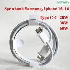 Cáp Sạc Nhanh MITARY MTR037 Bọc Dù USB Type C - Sạc Di Động 20W/30W/60W cho Điện Thoại Android, Samsung, LG, iPhone 15+
