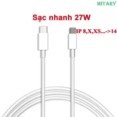 Cáp Sạc Nhanh PD 27W Cho iPhone 7, 8, 8 Plus, X, XS, XR, XS Max, 11, 12, 13, 14 - Truyền Dữ Liệu 8 Chân, Bền Bỉ, Thời Trang