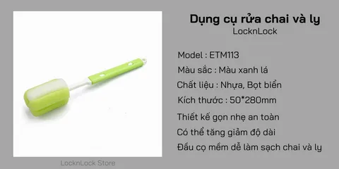 Dụng Cụ Cọ Rửa Bình Kéo Dài LocknLock ETM113 - Cọ Rửa Đầu Bọt Biển Dễ Dàng Vệ Sinh Chai Thủy Tinh và Nhựa