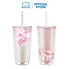 Ly Nhựa Hai Lớp LocknLock Double Wall Cold Cup Cherry Blossom HAP509-750ml